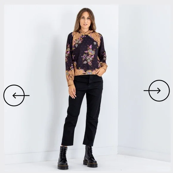 Floral Print Women's Hoodie - Black and Tan Anthro Scotch and Soda starwatcher - Picture 2 of 9